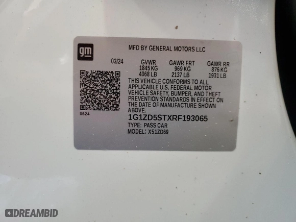 2024 Chevrolet Malibu LT with VIN 1G1ZD5STXRF193065, listed as a Copart auction lot 52259095 with 6,419 mi miles and Salvage Title. Bid and sale history available at carsss.com. Image 12.