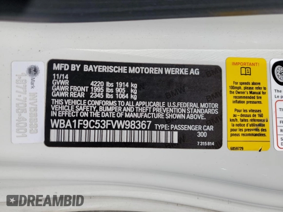 2015 BMW 2 Series 228i with VIN WBA1F9C53FVW98367, listed as a Copart auction lot 50378584 with 74,661 mi miles and Salvage Title. Bid and sale history available at carsss.com. Image 12.