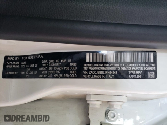 2018 Jeep Renegade Latitude with VIN ZACCJBBB7JPH44548, listed as a Copart auction lot 64853705 with 64,422 mi miles and Clean title. Bid and sale history available at DreamBid. Image 13.
