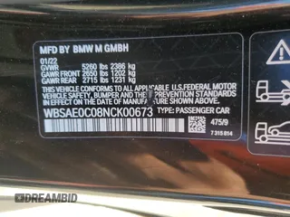 2022 BMW M8 Competition z VIN WBSAE0C08NCK00673, wystawiony jako Copart lot #61285334 z przebiegiem Nie podano mil oraz Szkoda całkowita • Salvage title. Historia ofert i sprzedaży dostępna na DreamBid. Obrazek 12.