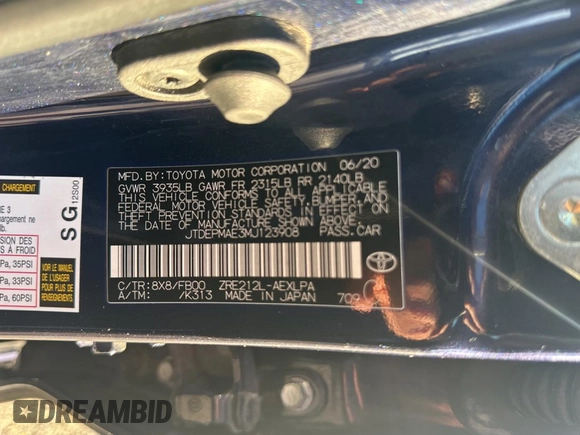 2021 Toyota Corolla LE with VIN JTDEPMAE3MJ123908, listed as a Copart auction lot 77035554 with 45,056 mi miles and Clean Title. Bid and sale history available at DreamBid. Image 10.