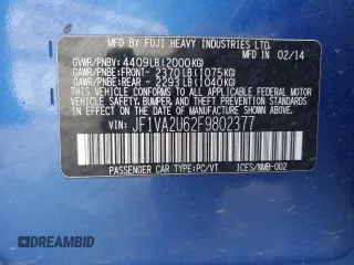 2015 Subaru WRX STI Limited with VIN JF1VA2U62F9802377, listed as a Copart auction lot 57689134 with 92,690 mi miles and Salvage title. Bid and sale history available at DreamBid. Image 13.