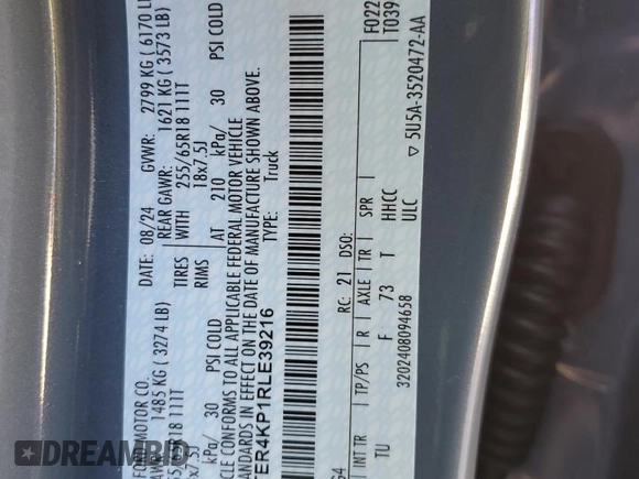 2024 Ford Ranger LARIAT with VIN 1FTER4KP1RLE39216, listed as a Copart auction lot 88064415 with 3,687 mi miles and Salvage Title. Bid and sale history available at carsss.com. Image 12.
