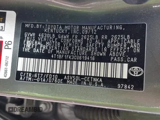 2012 Toyota Camry L with VIN 4T1BF1FK3CU619416, listed as a IAAI auction lot 42020573 with 74,325 mi miles and . Bid and sale history available at carsss.com. Image 9.
