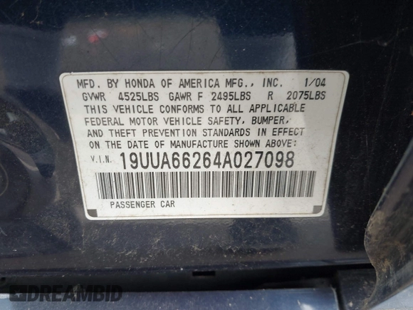 2004 Acura TL with VIN 19UUA66264A027098, listed as a IAAI auction lot 42141466 with 229,406 mi miles. Bid and sale history available at carsss.com. Image 9.