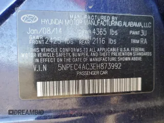 2014 Hyundai Sonata SE with VIN 5NPEC4AC3EH873992, listed as a Copart auction lot 87321434 with 168,055 mi miles and Salvage Title. Bid and sale history available at DreamBid. Image 12.