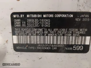 2016 Mitsubishi Lancer ES with VIN JA32U2FU7GU003157, listed as a IAAI auction lot 41279548 with 111,831 mi miles. Bid and sale history available at carsss.com. Image 9.