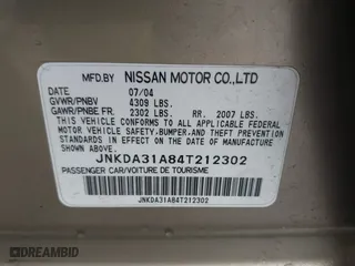 2004 Infiniti I35 with VIN JNKDA31A84T212302, listed as a IAAI auction lot 41551876 with 81,425 mi miles. Bid and sale history available at carsss.com. Image 9.