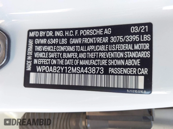 2021 Porsche Taycan 4S z VIN WP0AB2Y12MSA43873, wystawiony jako IAAI lot #41703233 z przebiegiem 24 452 mil mil oraz . Historia ofert i sprzedaży dostępna na DreamBid. Obrazek 9.