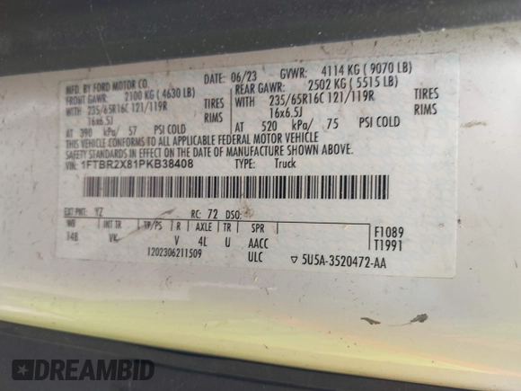 2023 Ford Transit Cargo with VIN 1FTBR2X81PKB38408, listed as a IAAI auction lot 42608271 with 28,384 mi miles and . Bid and sale history available at DreamBid. Image 9.