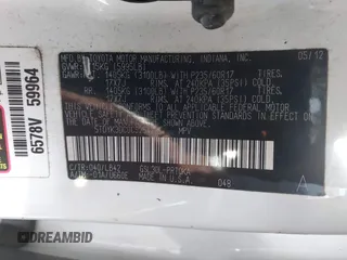 2012 Toyota Sienna XLE AAS with VIN 5TDYK3DC0CS254294, listed as a IAAI auction lot 41274822 with 135,135 mi miles and . Bid and sale history available at carsss.com. Image 9.