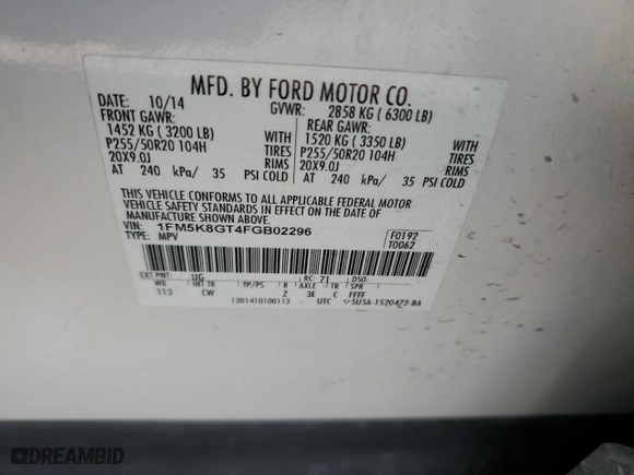 2015 Ford Explorer Sport with VIN 1FM5K8GT4FGB02296, listed as a Copart auction lot 49467705 with 98,969 mi miles and Salvage Title. Bid and sale history available at carsss.com. Image 14.
