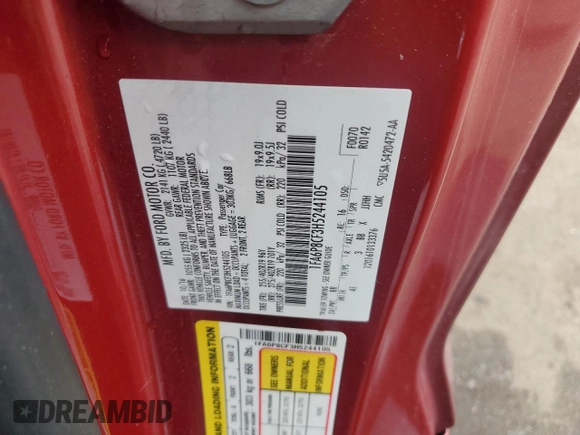 2017 Ford Mustang GT with VIN 1FA6P8CF3H5244105, listed as a Copart auction lot 52012555 with 62,270 mi miles and Salvage title. Bid and sale history available at DreamBid. Image 12.