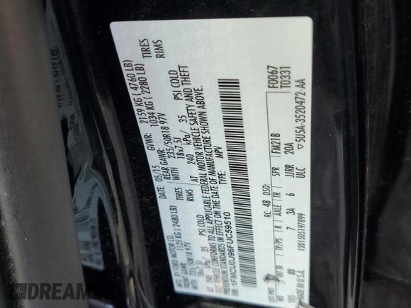 2015 Ford Escape Titanium with VIN 1FMCU0J96FUC59510, listed as a Copart auction lot 57091765 with 120,586 mi miles and Salvage title. Bid and sale history available at DreamBid. Image 13.