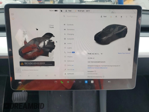 2024 Tesla Model Y с VIN 7SAYGDED4RF045915, выставлен на аукционе Copart как лот 55170415 с пробегом 13 234 миль миль и Списание • Salvage title. История ставок и продаж доступна на DreamBid. Изображение 9.