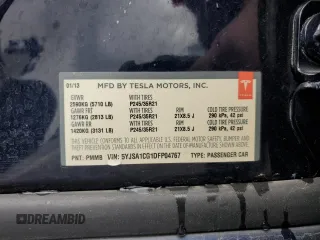 2013 Tesla Model S with VIN 5YJSA1CG1DFP04767, listed as a Copart auction lot 53278675 with 145,852 mi miles and Clean Title. Bid and sale history available at carsss.com. Image 12.