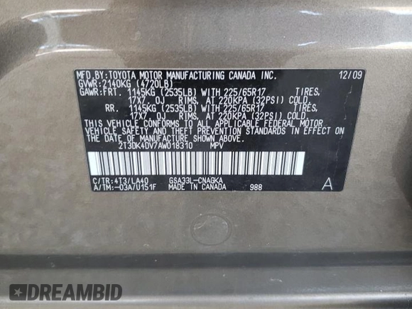 2010 Toyota RAV4 Limited z VIN 2T3DK4DV7AW018310, wystawiony jako Copart lot #57828855 z przebiegiem 141 305 mil mil oraz Szkoda całkowita • Salvage title. Historia ofert i sprzedaży dostępna na DreamBid. Obrazek 13.