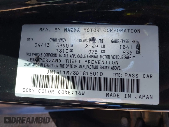 2013 Mazda 3 i Grand Touring with VIN JM1BL1M78D1818010, listed as a IAAI auction lot 42060056 with 139,157 mi miles and . Bid and sale history available at DreamBid. Image 9.
