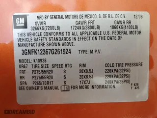 2007 Chevrolet Avalanche LT w/3LT with VIN 3GNFK12367G261924, listed as a Copart auction lot 72162084 with 312,768 mi miles and Salvage Title. Bid and sale history available at carsss.com. Image 14.