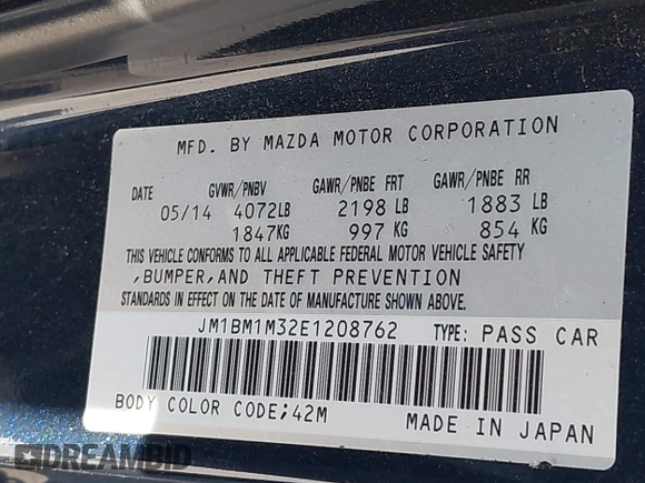 2014 Mazda 3 S Grand Touring with VIN JM1BM1M32E1208762, listed as a IAAI auction lot 41814130 with 117,620 mi miles and . Bid and sale history available at DreamBid. Image 9.