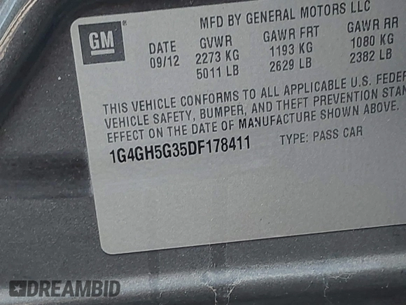 2013 Buick LaCrosse Premium 2 with VIN 1G4GH5G35DF178411, listed as a IAAI auction lot 40570938 with Not provided miles and . Bid and sale history available at DreamBid. Image 9.