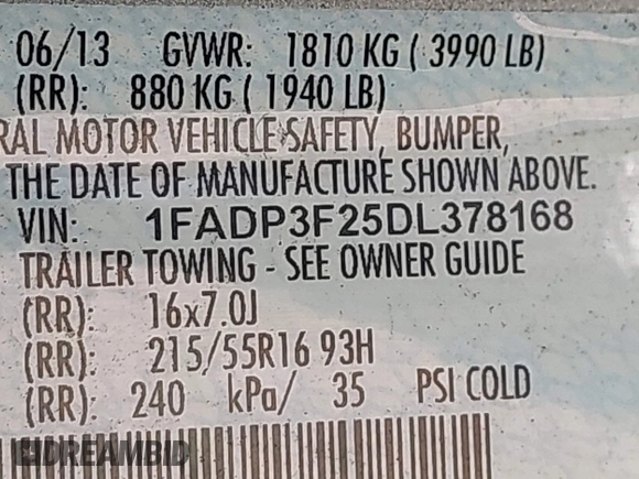 2013 Ford Focus SE с VIN 1FADP3F25DL378168, выставлен на аукционе IAAI как лот 42758953 с пробегом 198 292 миль миль и . История ставок и продаж доступна на DreamBid. Изображение 9.