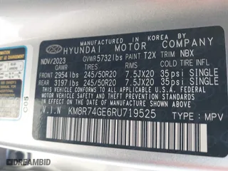 2024 Hyundai Palisade Calligraphy with VIN KM8R74GE6RU719525, listed as a IAAI auction lot 41757446 with 22,314 mi miles. Bid and sale history available at carsss.com. Image 9.