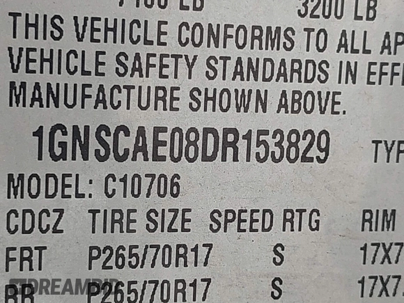 2013 Chevrolet Tahoe LS with VIN 1GNSCAE08DR153829, listed as a IAAI auction lot 42742266 with 216,821 mi miles and . Bid and sale history available at DreamBid. Image 9.