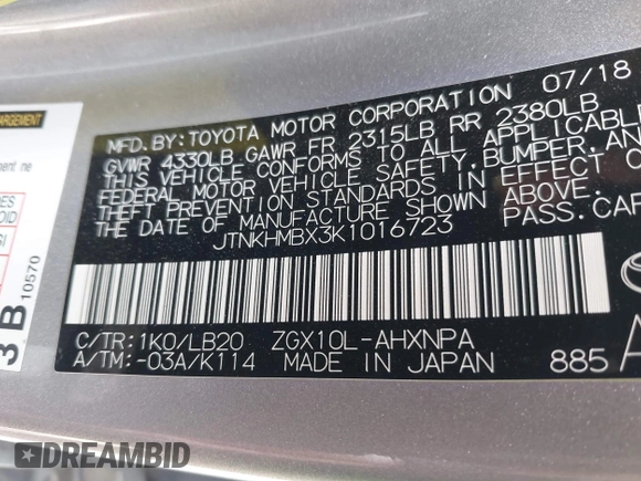 2019 Toyota C-HR XLE with VIN JTNKHMBX3K1016723, listed as a IAAI auction lot 42040571 with 158,804 mi miles. Bid and sale history available at carsss.com. Image 9.