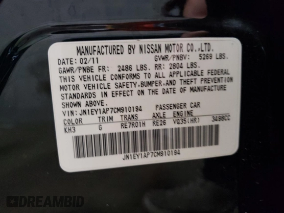 2012 Infiniti M Hybrid with VIN JN1EY1AP7CM910194, listed as a Copart auction lot 72003524 with 124,723 mi miles and Salvage title. Bid and sale history available at DreamBid. Image 12.