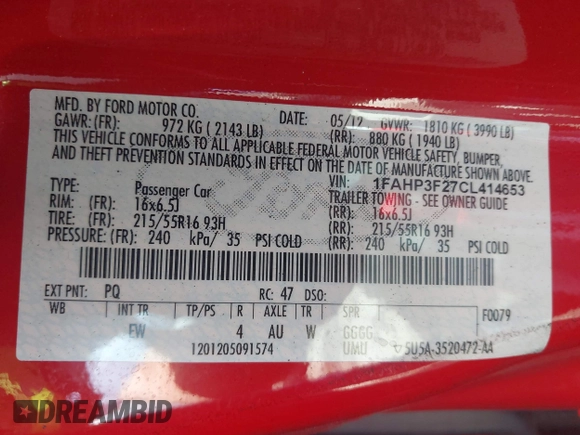 2012 Ford Focus SE с VIN 1FAHP3F27CL414653, выставлен на аукционе IAAI как лот 42358976 с пробегом 106 288 миль миль и . История ставок и продаж доступна на DreamBid. Изображение 9.