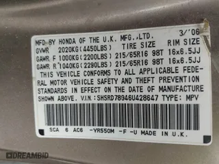 2006 Honda CR-V EX SE with VIN SHSRD78946U428647, listed as a IAAI auction lot 42086646 with 223,823 mi miles. Bid and sale history available at carsss.com. Image 9.