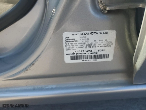 2003 Infiniti I35 Luxury with VIN JNKDA31A23T115384, listed as a Copart auction lot 83223754 with 0 mi miles and Salvage Title. Bid and sale history available at carsss.com. Image 12.