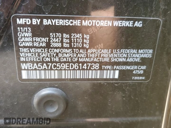2014 BMW 5 Series 528i xDrive with VIN WBA5A7C59ED614738, listed as a Copart auction lot 53877125 with 151,190 mi miles and Salvage Title. Bid and sale history available at DreamBid. Image 13.