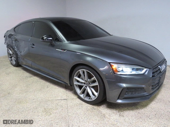 2019 Audi A5 Sportback Premium Plus with VIN WAUENCF58KA006182, listed as a Copart auction lot 74616324 with 59,823 mi miles and Salvage Title. Bid and sale history available at carsss.com. Image 1.