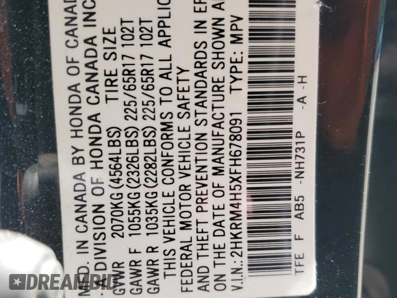 2015 Honda CR-V EX with VIN 2HKRM4H5XFH678091, listed as a Copart auction lot 54764545 with 199,266 mi miles and Clean Title. Bid and sale history available at DreamBid. Image 13.