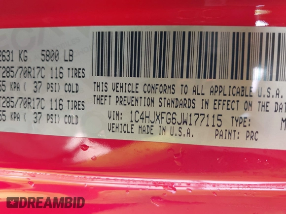 2018 Jeep Wrangler Unlimited Rubicon с VIN 1C4HJXFG6JW177115, выставлен на аукционе IAAI как лот 42357142 с пробегом 66 257 миль миль и . История ставок и продаж доступна на DreamBid. Изображение 9.