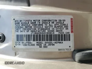 1999 Toyota Camry LE с VIN JT2BG22K6X0369818, выставлен на аукционе Copart как лот 54369385 с пробегом 246 320 миль миль и Списание • Salvage title. История ставок и продаж доступна на DreamBid. Изображение 12.