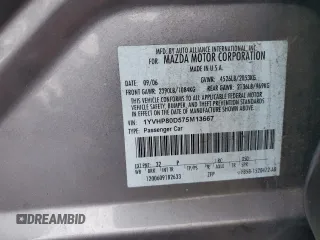 2007 Mazda 6 S Sport VE with VIN 1YVHP80D575M13667, listed as a Copart auction lot 80894484 with 188,180 mi miles and Salvage Title. Bid and sale history available at DreamBid. Image 12.