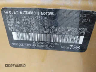 2024 Mitsubishi Mirage Black Edition with VIN ML32AWHJ7RH003579, listed as a IAAI auction lot 42312871 with 25,160 mi miles and . Bid and sale history available at DreamBid. Image 9.