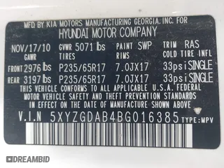 2011 Hyundai Santa Fe GLS with VIN 5XYZGDAB4BG016385, listed as a IAAI auction lot 41067744 with 181,501 mi miles. Bid and sale history available at carsss.com. Image 9.