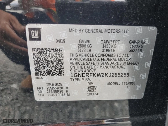 2019 Chevrolet Traverse LS with VIN 1GNERFKW2KJ285255, listed as a Copart auction lot 51008745 with 55,088 mi miles and Salvage Title. Bid and sale history available at carsss.com. Image 15.