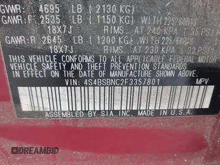 2015 Subaru Outback Limited with VIN 4S4BSBNC2F3357801, listed as a IAAI auction lot 41971069 with 50,560 mi miles and . Bid and sale history available at DreamBid. Image 9.