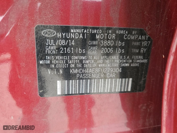 2015 Hyundai Elantra Limited with VIN KMHDH4AE8FU279304, listed as a Copart auction lot 51616825 with 166,073 mi miles and Clean Title. Bid and sale history available at carsss.com. Image 12.