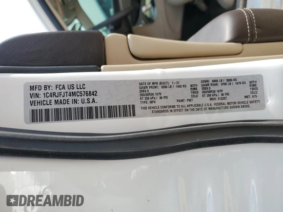 2021 Jeep Grand Cherokee Summit with VIN 1C4RJFJT4MC576842, listed as a Copart auction lot 51136805 with 47,817 mi miles and Clean title. Bid and sale history available at DreamBid. Image 13.