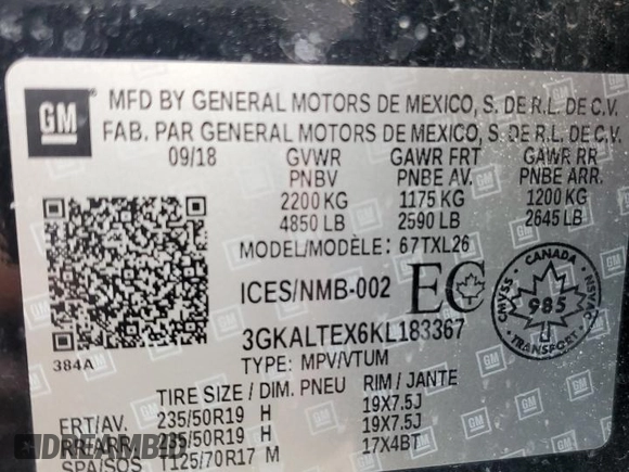 2019 GMC Terrain SLE z VIN 3GKALTEX6KL183367, wystawiony jako Copart lot #60994875 z przebiegiem 253 900 mil mil oraz Szkoda całkowita • Salvage title. Historia ofert i sprzedaży dostępna na DreamBid. Obrazek 13.