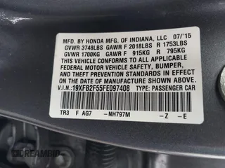 2015 Honda Civic LX with VIN 19XFB2F55FE097408, listed as a IAAI auction lot 41962401 with 124,257 mi miles. Bid and sale history available at carsss.com. Image 9.