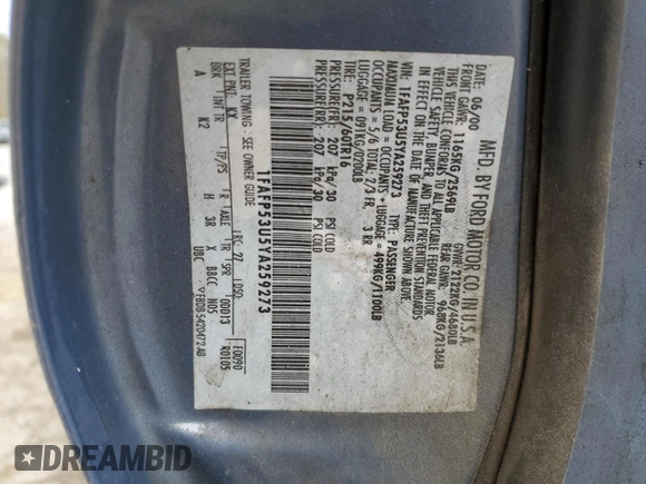 2000 Ford Taurus SE z VIN 1FAFP53U5YA259273, wystawiony jako Copart lot #52787305 z przebiegiem 234 848 mil mil oraz Szkoda całkowita • Salvage title. Historia ofert i sprzedaży dostępna na DreamBid. Obrazek 14.