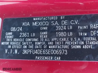 2025 Kia K4 EX with VIN 3KPFU4DE6SE006973, listed as a IAAI auction lot 41745584 with 12,267 mi miles. Bid and sale history available at carsss.com. Image 9.
