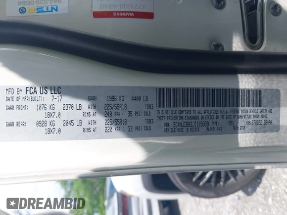 2018 Jeep Compass Altitude с VIN 3C4NJCBB2JT105839, выставлен на аукционе IAAI как лот 42155613 с пробегом 54 307 миль миль и . История ставок и продаж доступна на DreamBid. Изображение 9.